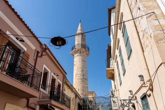 Crete, Greece - September 22, 2021: Exterioer view of Ahmet Aga Minaret in Chania Town