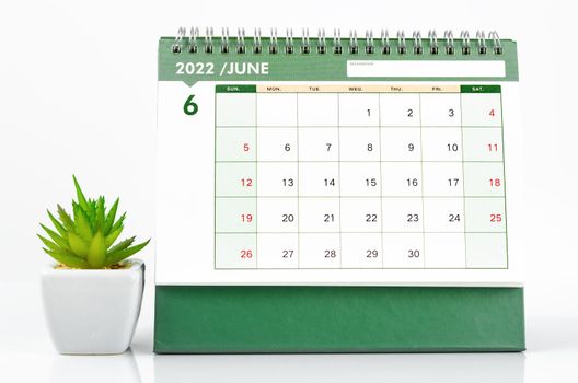 The June 2022 desk calendar on white background.