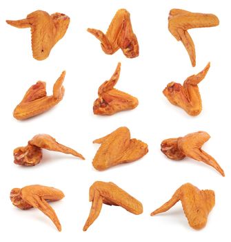 Smoked chicken wings isolated on a white background