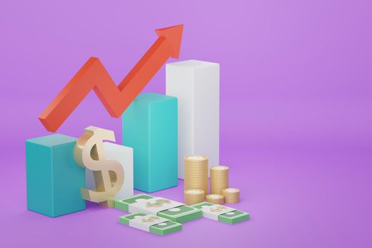 3d render of minimal pastel bar graph. Scene of seo marketing design.