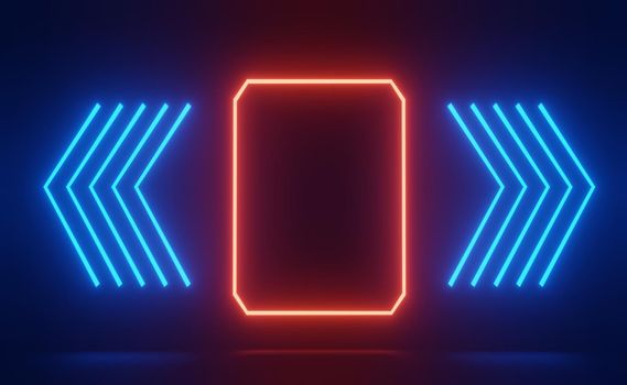 3d render of RGB neon light on darkness background. Abstract Laser lines show at night. Ultraviolet spectrum beam scene for mock up and web banner.