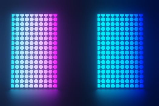 3d render of RGB neon light on darkness background. Abstract Laser lines show at night. Ultraviolet spectrum beam scene for mock up and web banner.