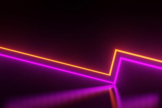 3d render of RGB neon light on darkness background. Abstract Laser lines show at night. Ultraviolet spectrum beam scene for mock up and web banner.