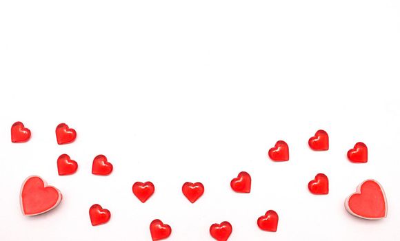 Valentine day background.Several romantic valentine hearts on white background.
