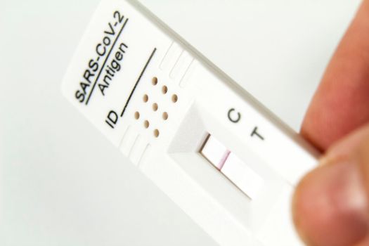 Rapid Antigen Diagnostic Test cassette of Coronavirus SARS-CoV-2 Covid-19 on white background
