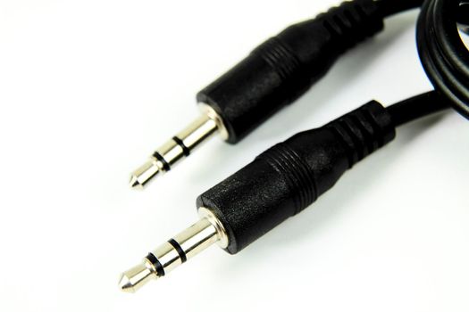Black Mini jack connectors on white background