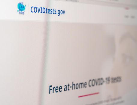 Morgantown, WV - 14 January 2022: Screen shot of the new federal government website for ordering the free at-home Covid-19 tests
