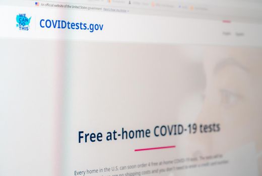 Morgantown, WV - 14 January 2022: Screen shot of the new federal government website for ordering the free at-home Covid-19 tests