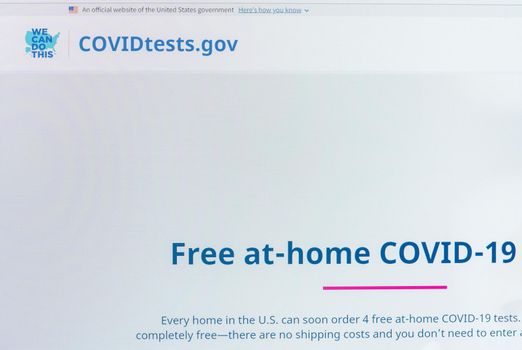Morgantown, WV - 14 January 2022: Screen shot of the new federal government website for ordering the free at-home Covid-19 tests