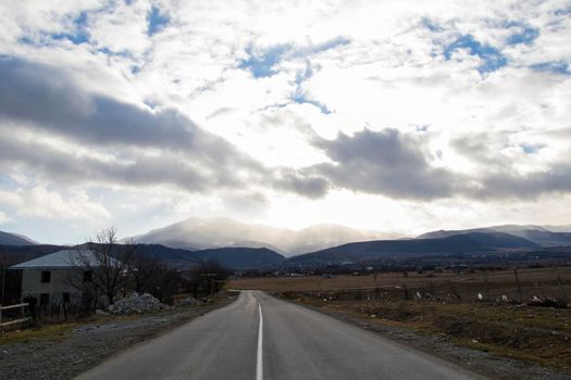 Highway and road view and landscape in Kaspi