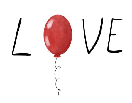 Black Love Text Symbol with Red Balloon on white studio background