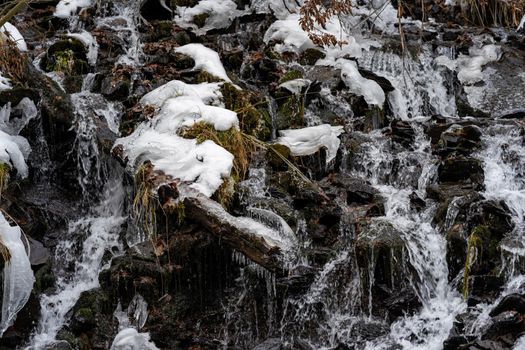 detail of winter waterfall in nature.