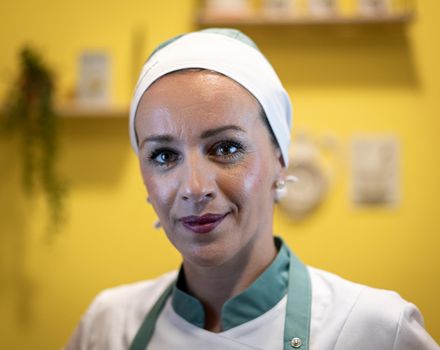 Close up portrait of woman working in nursing home , high quality photo