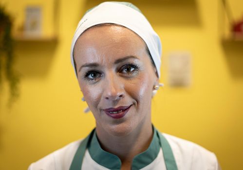 Close up portrait of woman working in nursing home , high quality photo