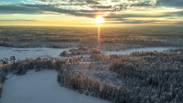 Beautiful sun and sky in winter in Russia. High quality photo