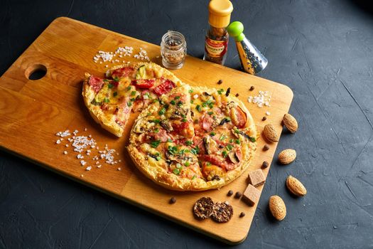 Fresh Homemade Italian Pizza with different ingredients. High quality photo