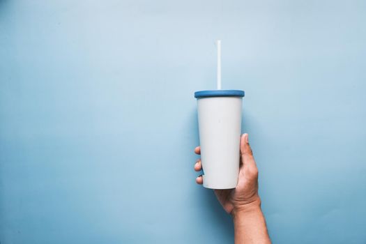 reusable eco coffee cup on table with copy space