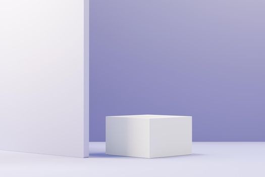 3d render of Beauty podium with Very Peri color of the year 2022 design for product presentation and advertising. Minimal pastel sky and Dreamy land scene. Romance concept.