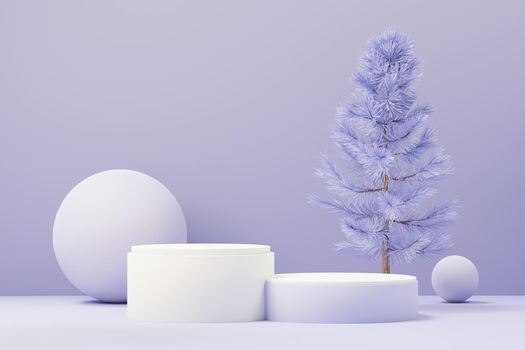 3d render of Beauty podium with Very Peri color of the year 2022 design for product presentation and advertising. Minimal pastel sky and Dreamy land scene. Romance concept.