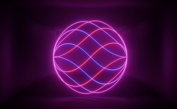 3d render of RGB neon light on darkness background. Abstract Laser lines show at night. Ultraviolet spectrum beam scene for mock up and web banner.