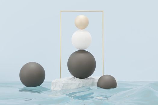 3d render of pastel ball, soaps bubbles, blobs that floating on the air isolated on pastel background. Abstract scene.