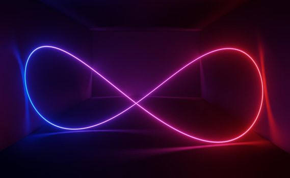 3d render of RGB neon light on darkness background. Abstract Laser lines show at night. Ultraviolet spectrum beam scene for mock up and web banner.