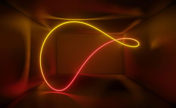 3d render of RGB neon light on darkness background. Abstract Laser lines show at night. Ultraviolet spectrum beam scene for mock up and web banner.