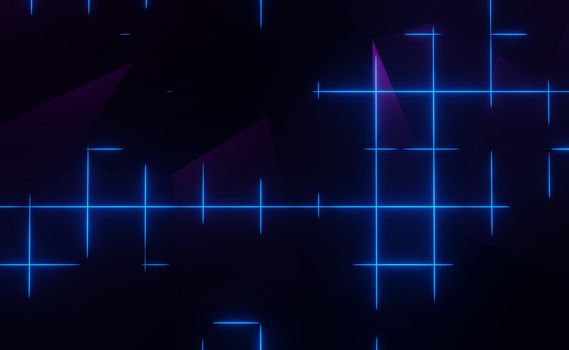 3d render of RGB neon light on darkness background. Abstract Laser lines show at night. Ultraviolet spectrum beam scene for mock up and web banner.