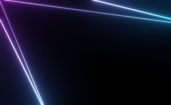 3d render of RGB neon light on darkness background. Abstract Laser lines show at night. Ultraviolet spectrum beam scene for mock up and web banner.