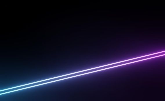 3d render of RGB neon light on darkness background. Abstract Laser lines show at night. Ultraviolet spectrum beam scene for mock up and web banner.