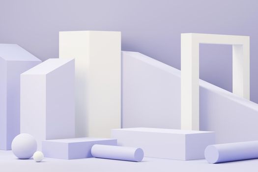 3d render of Beauty podium with Very Peri color of the year 2022 design for product presentation and advertising. Minimal pastel sky and Dreamy land scene. Romance concept.