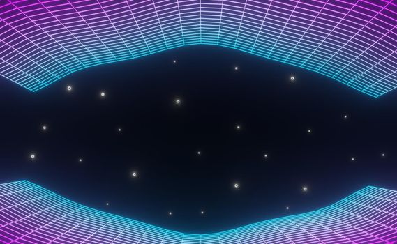 3d render of RGB neon light on darkness background. Abstract Laser lines show at night. Ultraviolet spectrum beam scene for mock up and web banner.