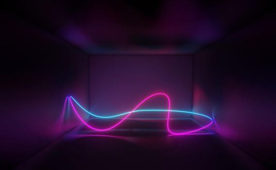 3d render of RGB neon light on darkness background. Abstract Laser lines show at night. Ultraviolet spectrum beam scene for mock up and web banner.