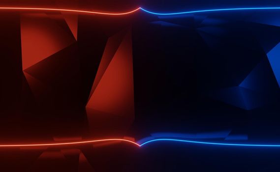 3d render of RGB neon light on darkness background. Abstract Laser lines show at night. Ultraviolet spectrum beam scene for mock up and web banner.