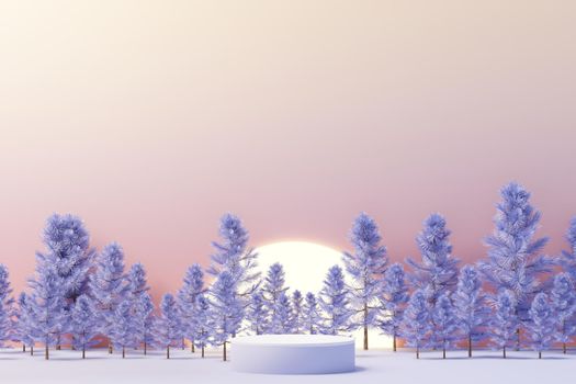 3d render of Beauty podium with Very Peri color of the year 2022 design for product presentation and advertising. Minimal pastel sky and Dreamy land scene. Romance concept.