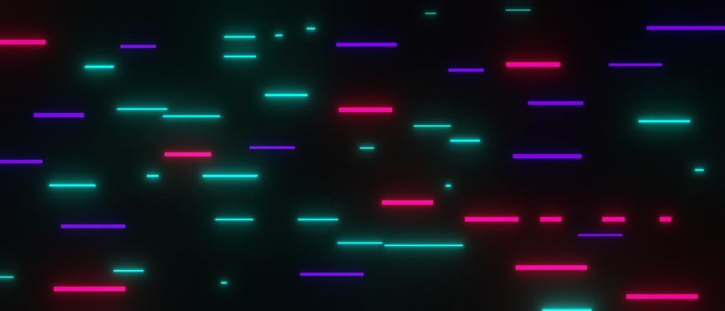 3d render of RGB neon light on darkness background. Abstract Laser lines show at night. Ultraviolet spectrum beam scene for mock up and web banner.