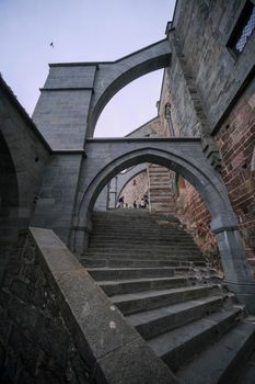 Sacra di San Michele in Turin view of the external arches. High quality photo