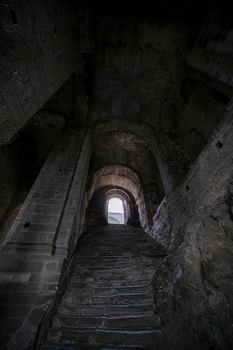 Sacra di San Michele in Turin view of the internal staircase. High quality photo