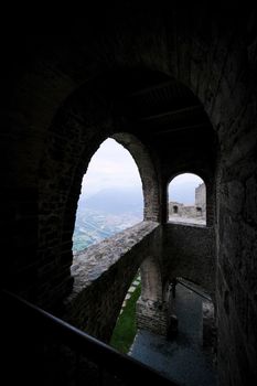 Sacra di San Michele in Turin, seen from the arches. High quality photo