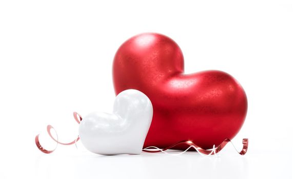 Beautiful hearts on white background for happy valentines day, 3D Rendering.