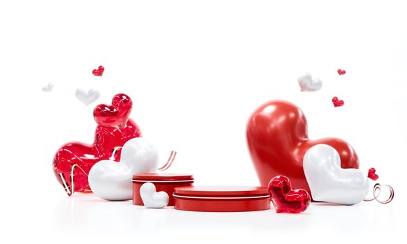 Beautiful hearts on white background for happy valentines day, 3D Rendering.