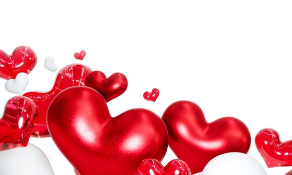 Beautiful hearts on white background for happy valentines day, 3D Rendering.