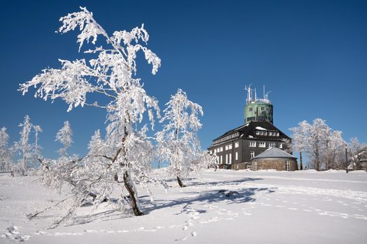 Panoramic landscape image of Kahler Asten during wintertime, Sauerland, Germany