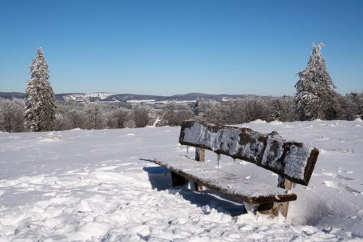 Panoramic landscape image of Kahler Asten during wintertime, Sauerland, Germany