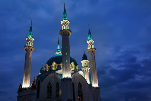 View of the mosque Kul Sharif in Kazan at sunrise, Russia