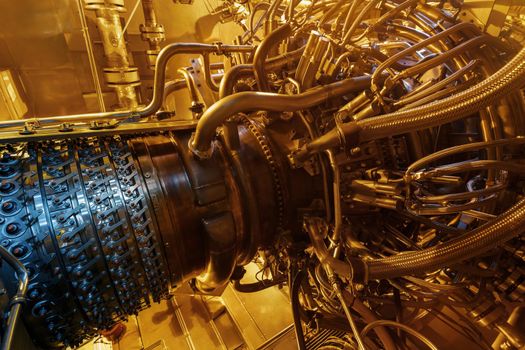 Gas turbine engine of feed gas compressor located inside pressurized enclosure, The gas turbine engine used in offshore oil and gas central processing platform. Technological ecological installation