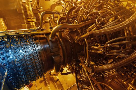 Gas turbine engine of feed gas compressor located inside pressurized enclosure, The gas turbine engine used in offshore oil and gas central processing platform. Technological ecological installation