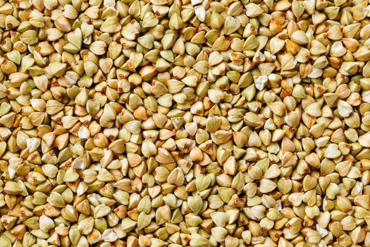 raw green buckwheat background, vegan food. Texture