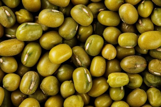 Green mung beans background, Macro texture. Vegetarian Protein