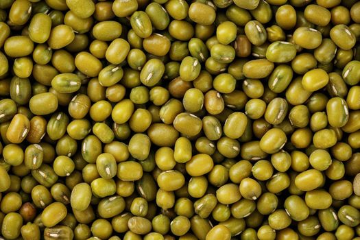 Green mung beans background, Macro texture. Vegetarian Protein